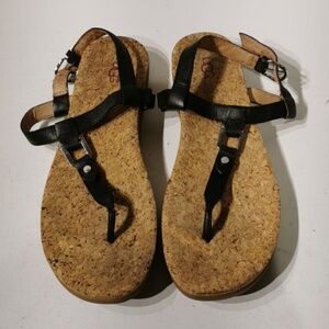 UGG Aleigh Black Leather Thong Strap Sandals
